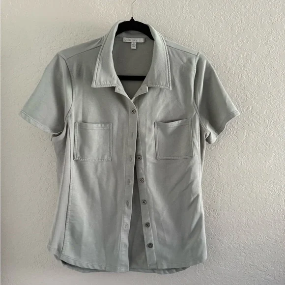 Pale Sky Gray Button-Up Knit Top - Picture 6 of 9